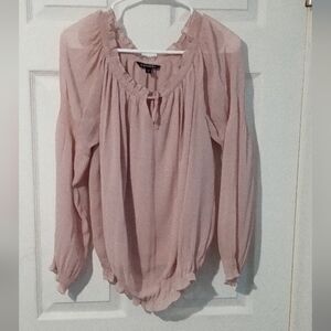 Express Light Pink Ruffle Trim Blouse